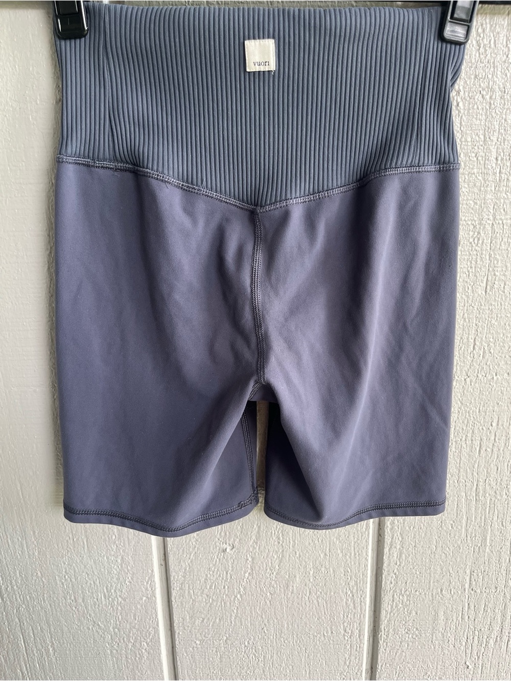Vuori Ribbed Studio Bike Shorts in Blue Gray Size XS